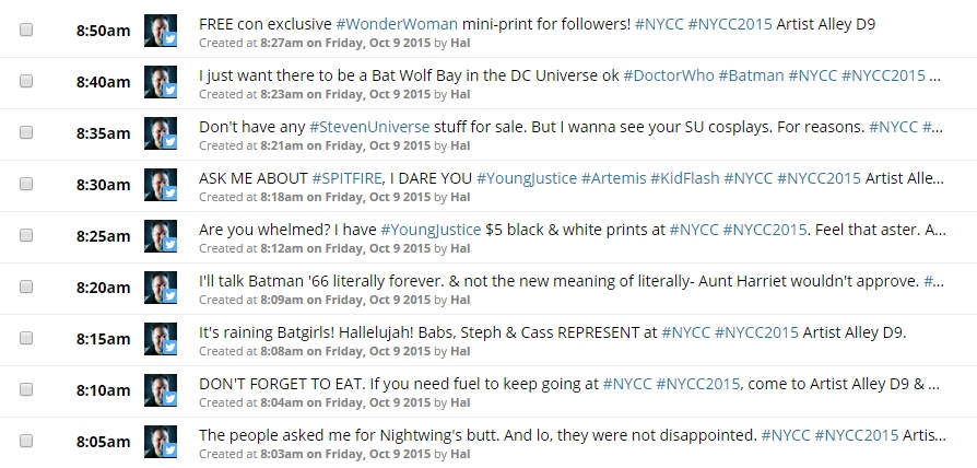 Screen capture showing scheduled tweets in HootSuite